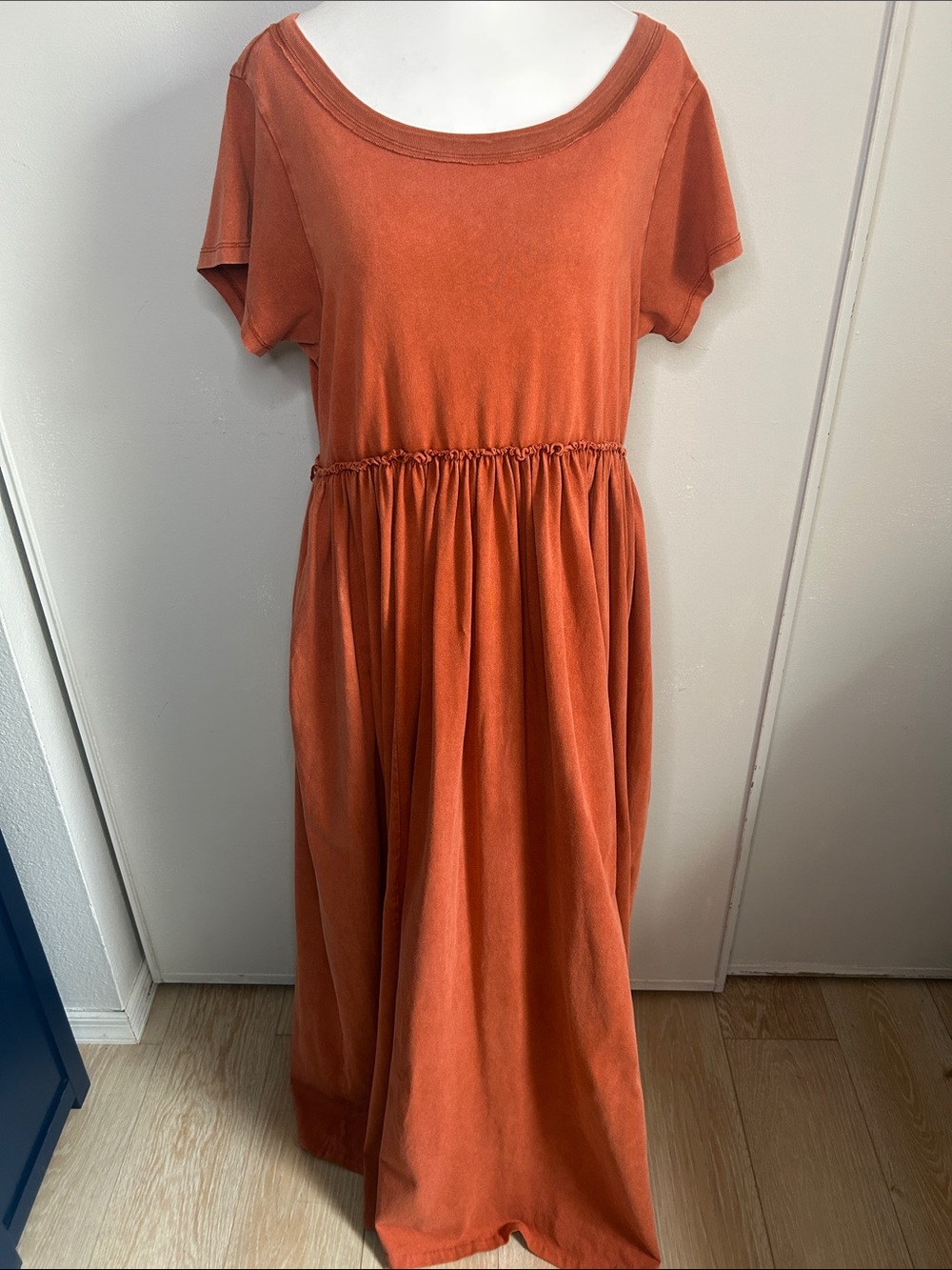 Free People Carissa Short Sleeve Tee Maxi Dress with Shirred Waistband
